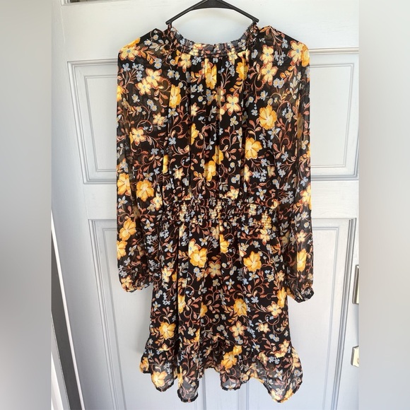 Old Navy Black Floral Blouse Orange Yellow, Shabby Chic, Women’s Sz XS - Picture 9 of 10